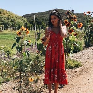 Floral lace cutout midi dress